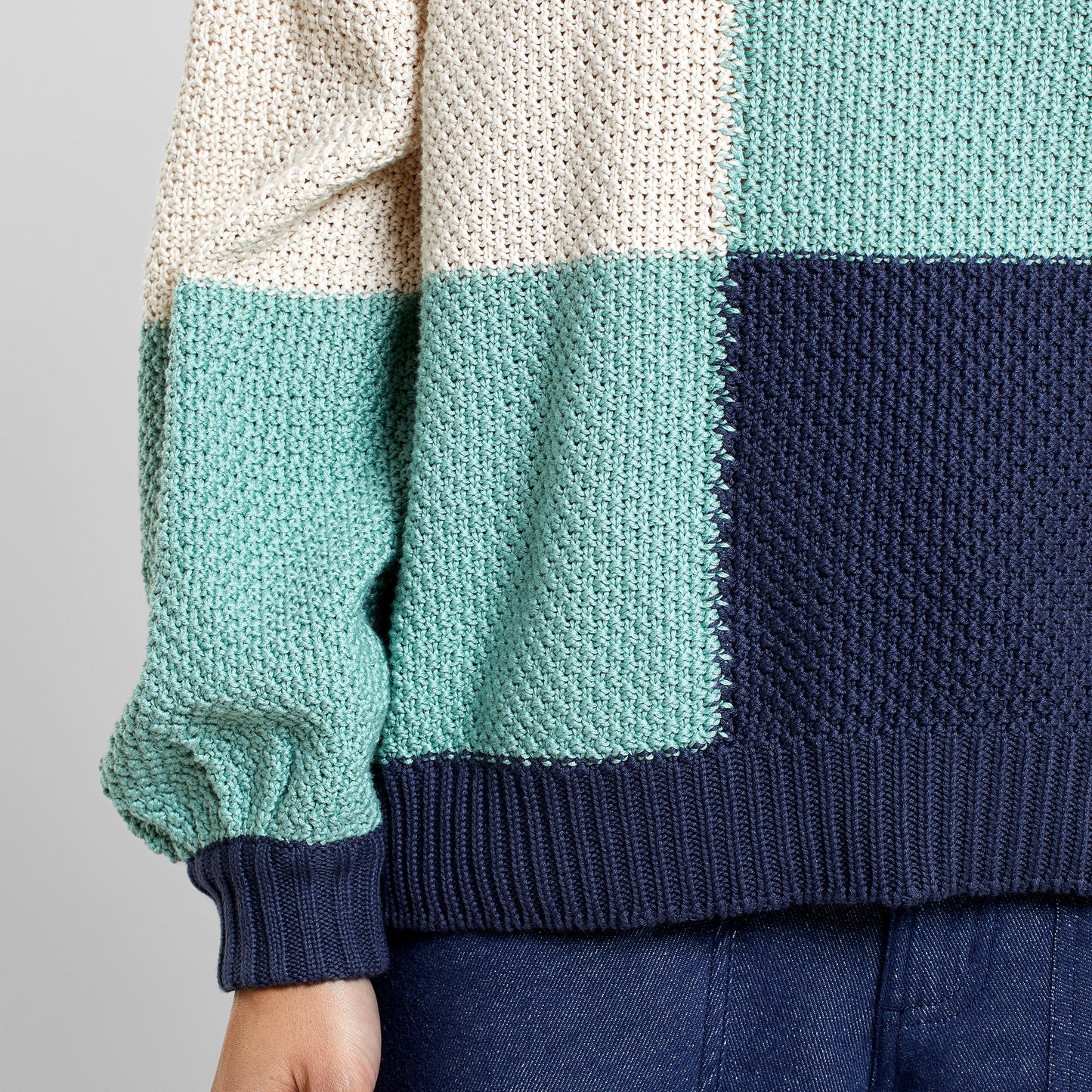 sweater knitted rutbo, blocks green, damen - dedicated