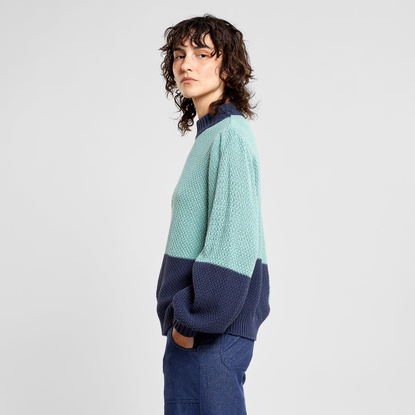 sweater knitted rutbo, blocks green, damen - dedicated
