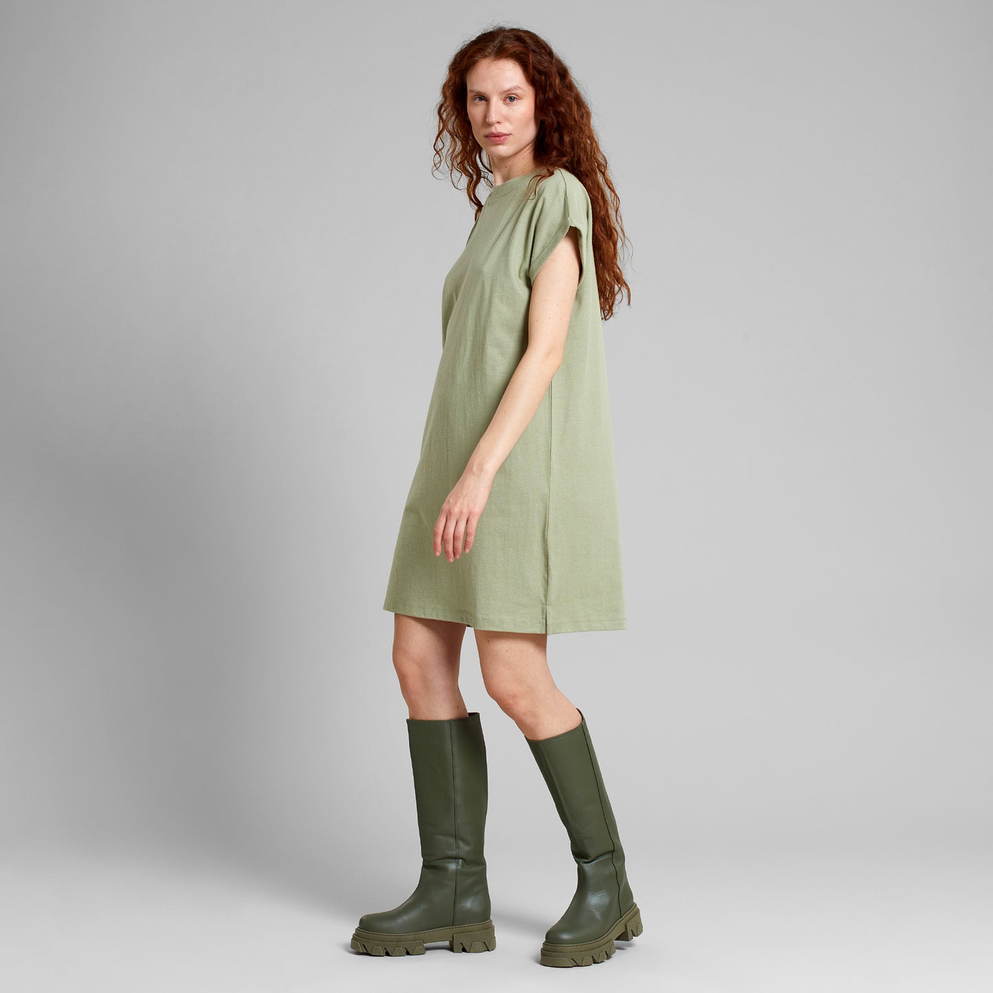 t-shirt dress eksta, hemp tea green, damen - dedicated