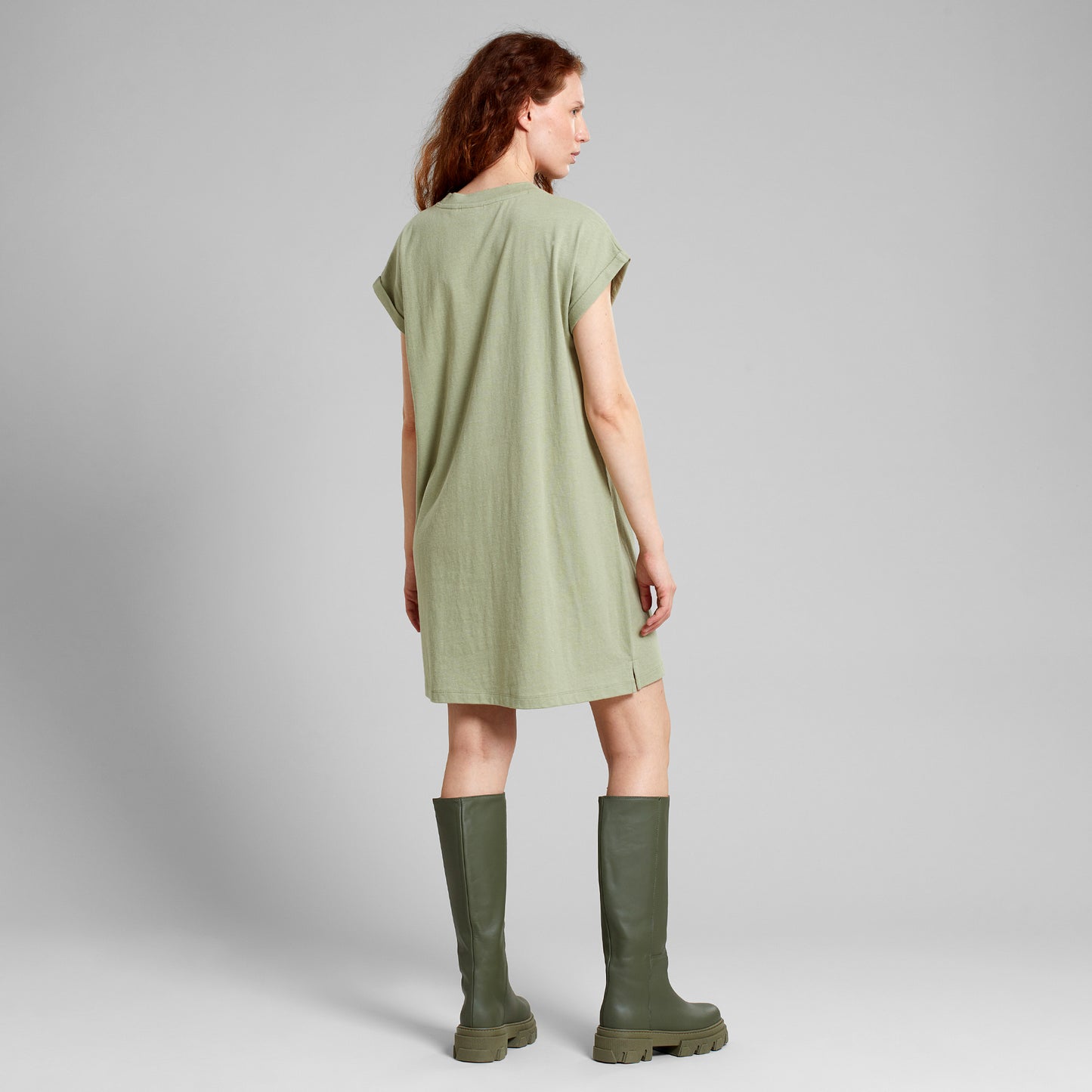 t-shirt dress eksta, hemp tea green, damen - dedicated