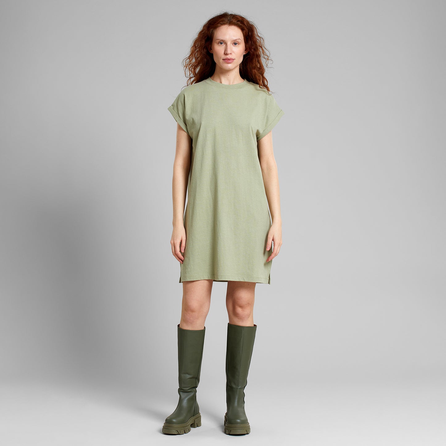 t-shirt dress eksta, hemp tea green, damen - dedicated