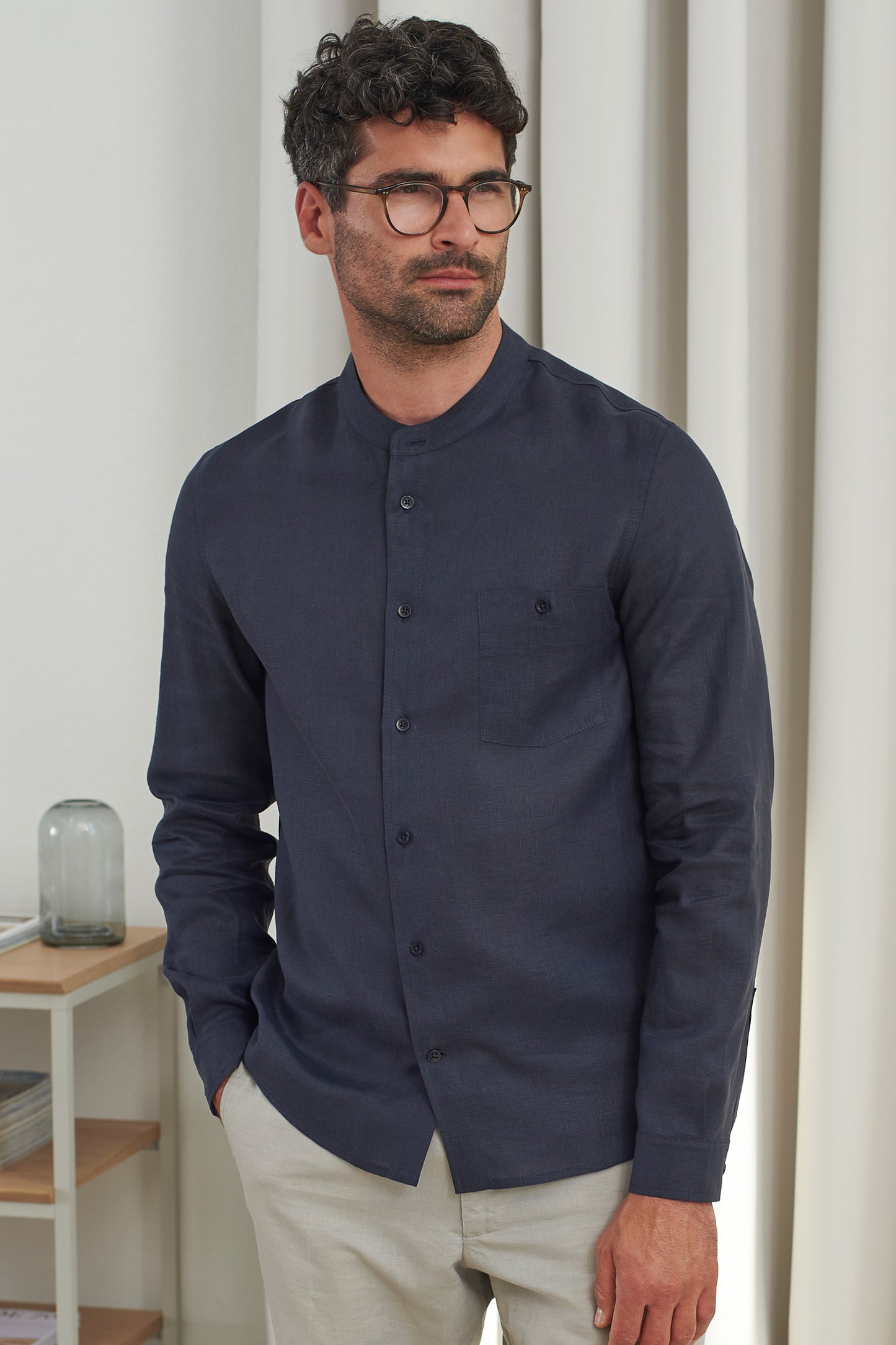 shirt nathan, navy pure linen, herren - about companions