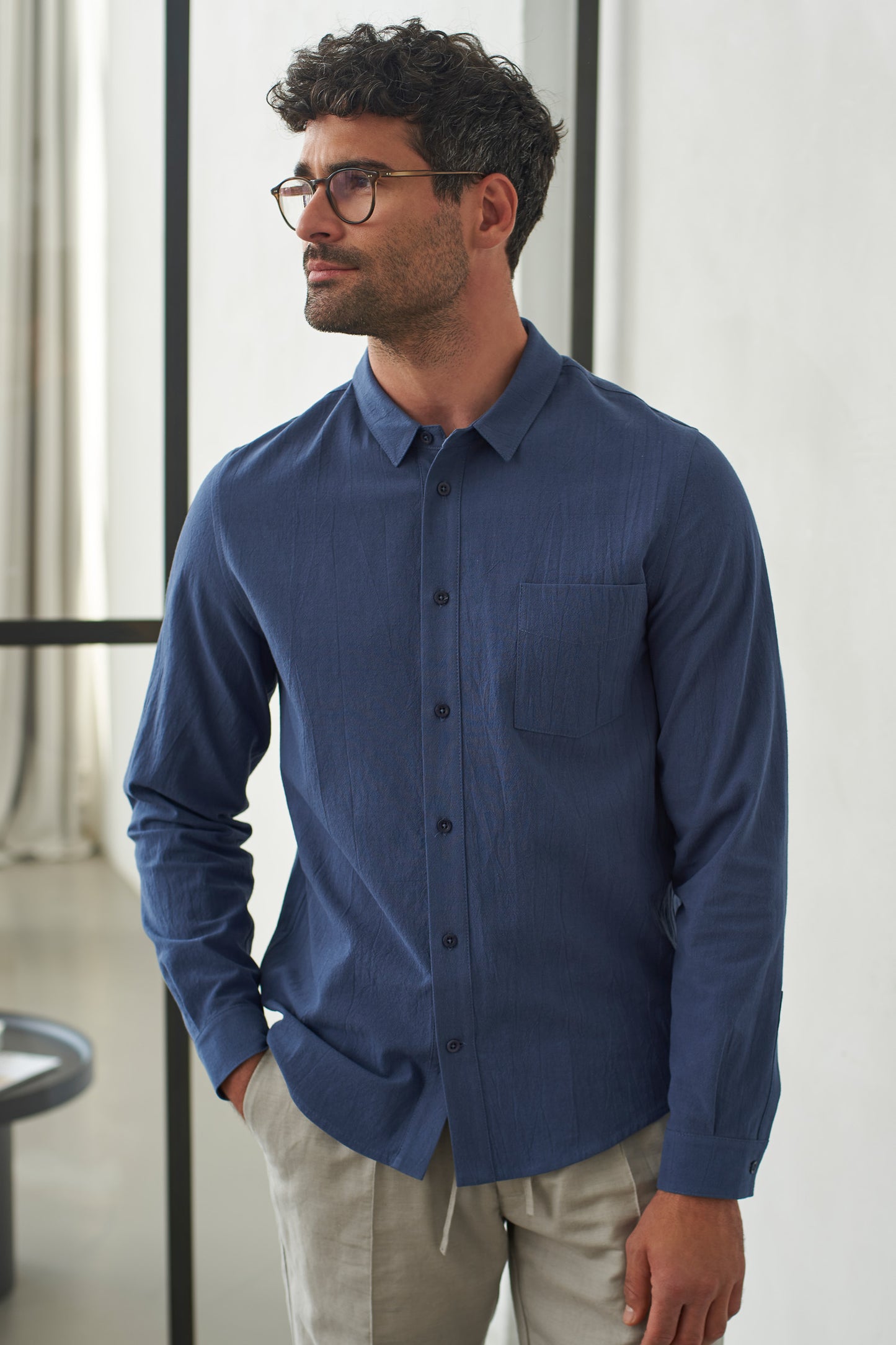 shirt simon, eco crincle blue, herren - about companions