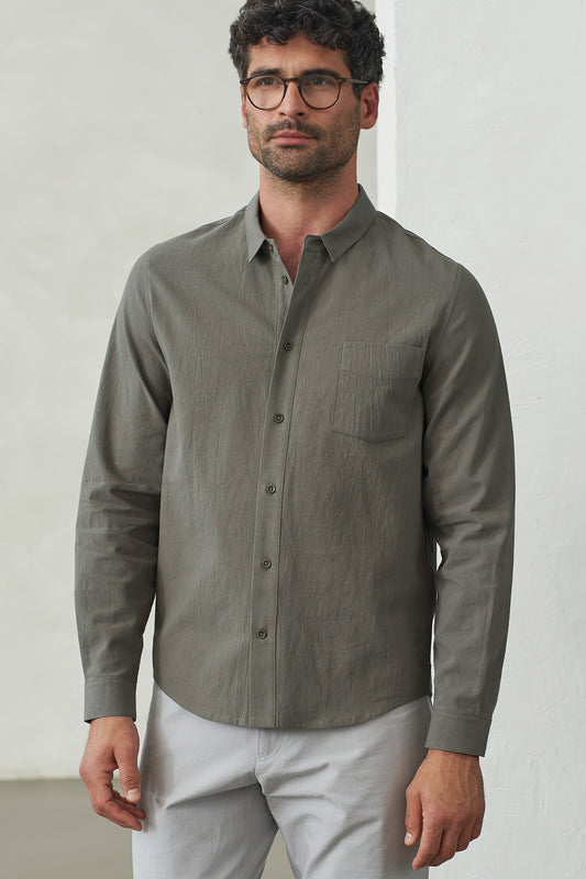 shirt simon, eco crincle dusty olive, herren - about companions