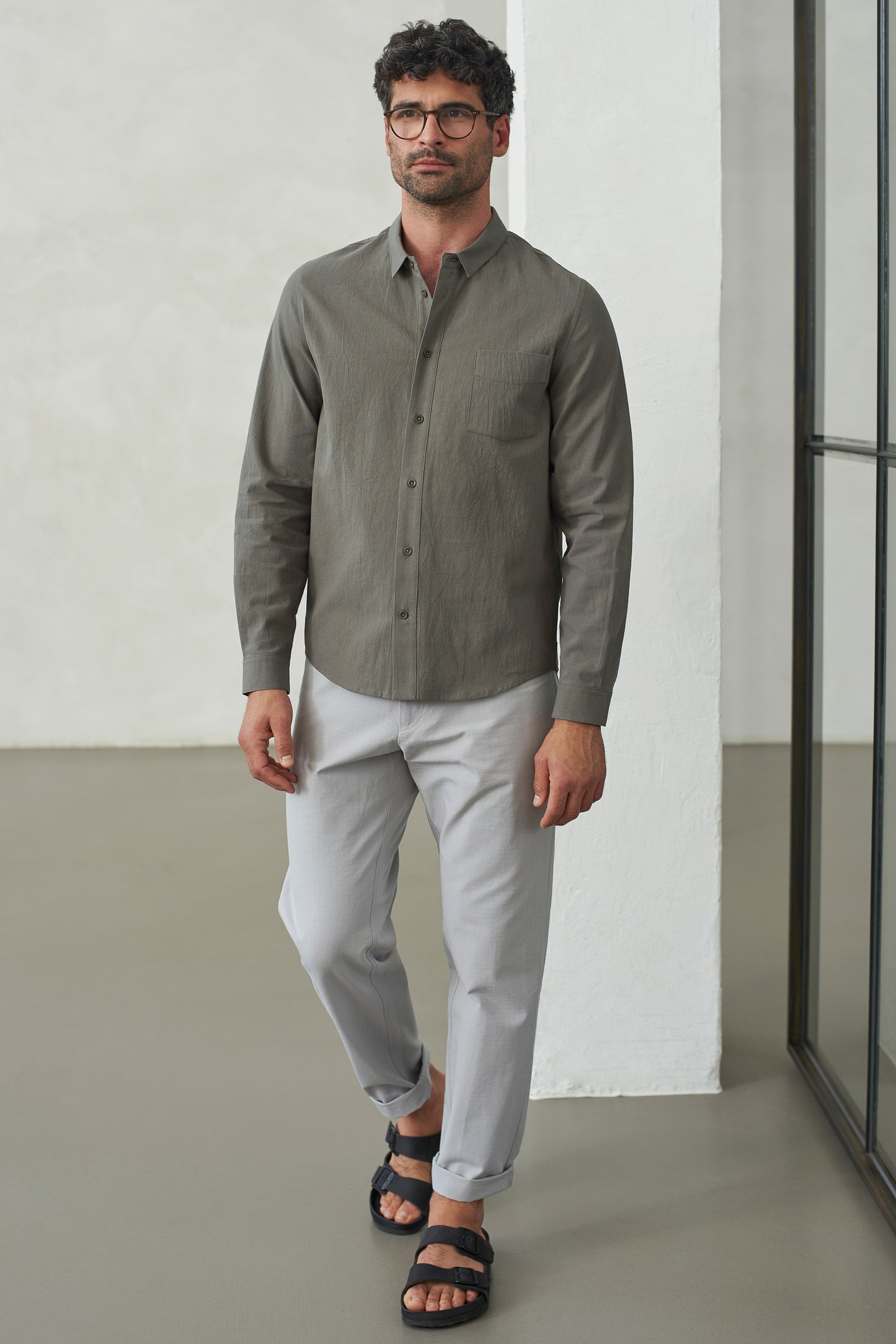 shirt simon, eco crincle dusty olive, herren - about companions