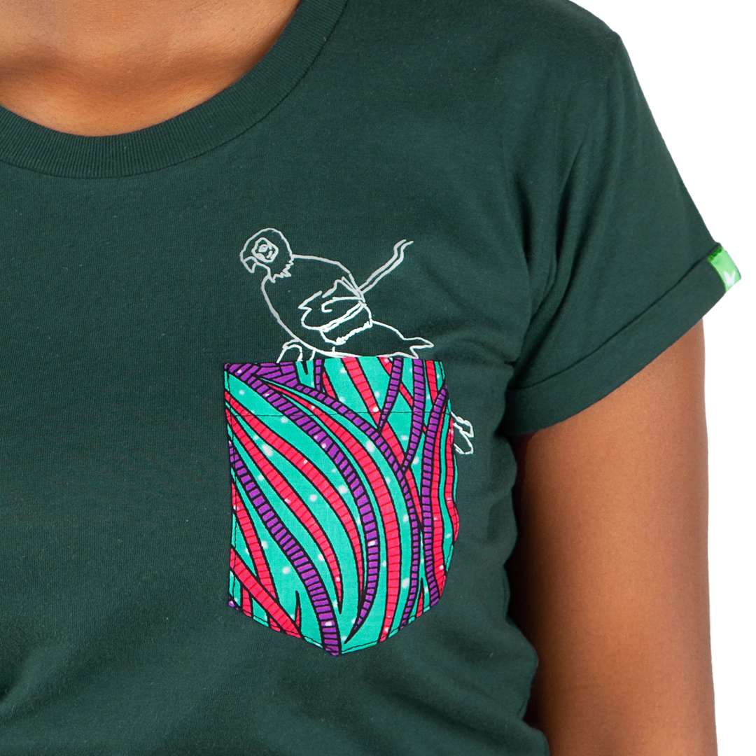 pocket parrot t-shirt, dark green, damen - kipepeo