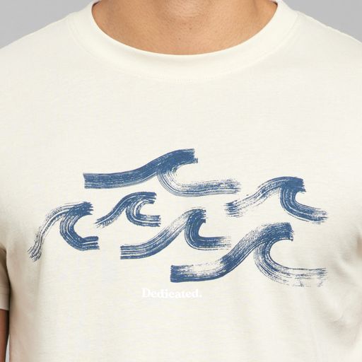t-shirt stockholm brush waves logo, oat white, damen - dedicated