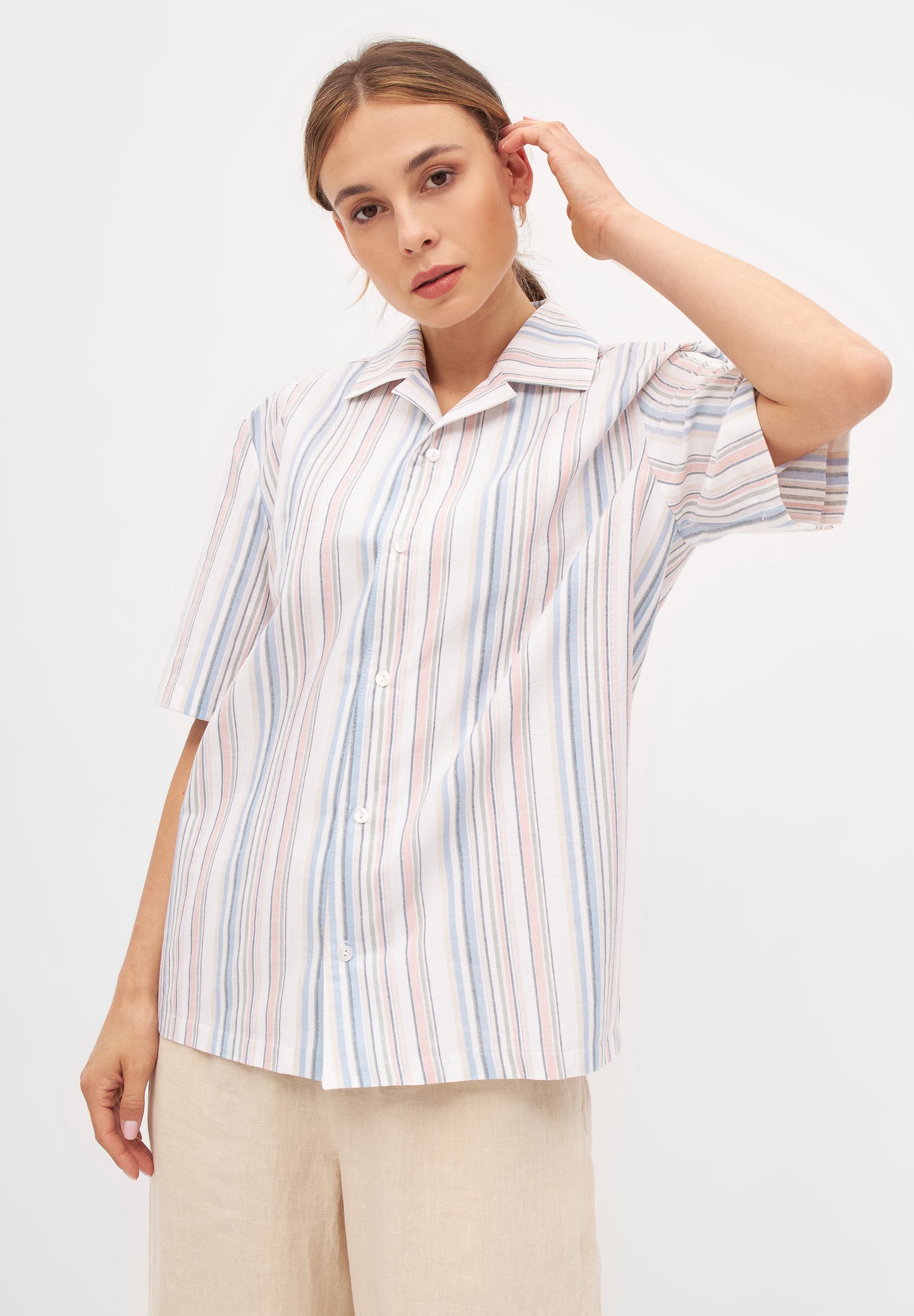 kurzarmhemd luca, peach stripes, unisex - givn